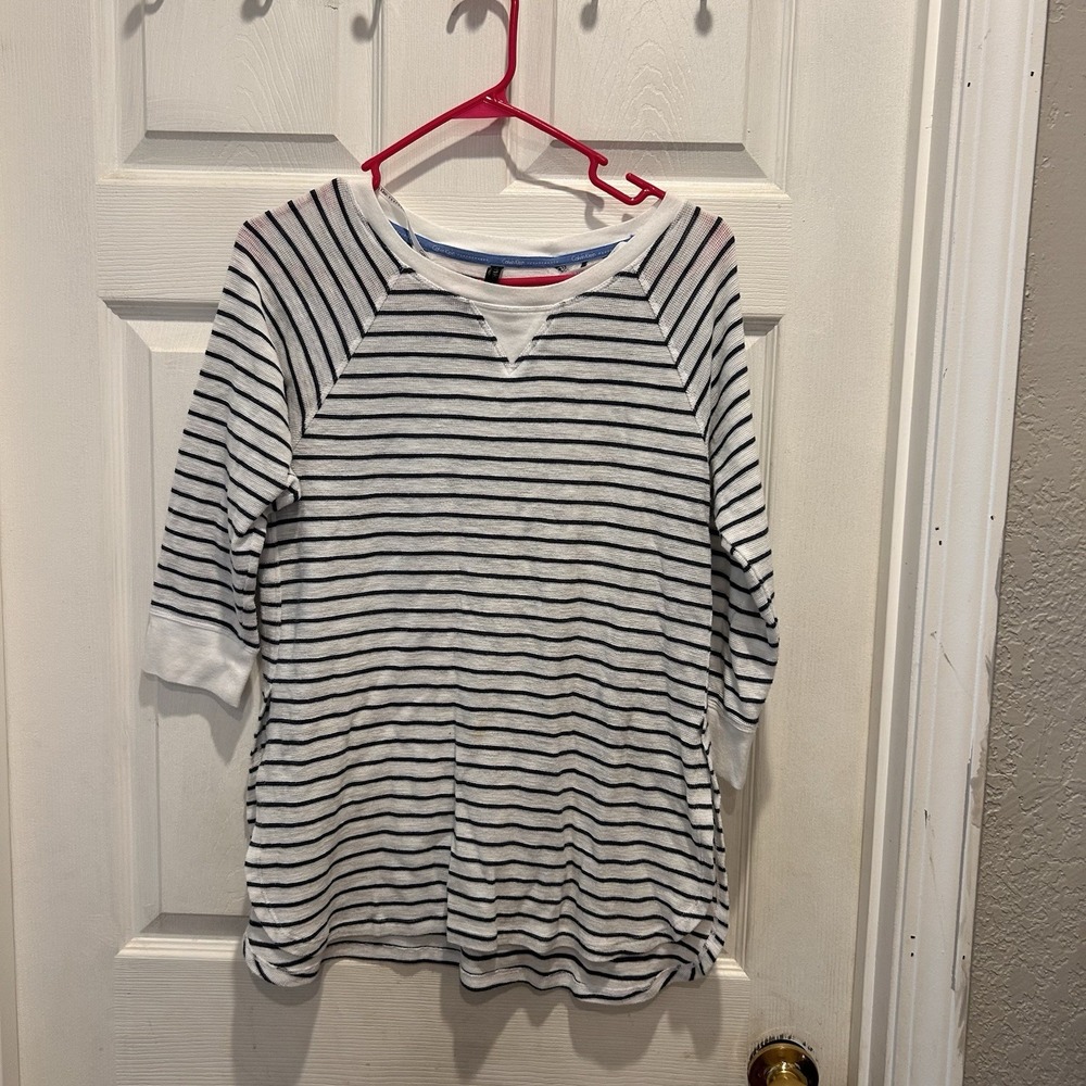 Calvin‎ Klein Performance Thermal 3/4 Sleeve Top Large White Gray Athleisure